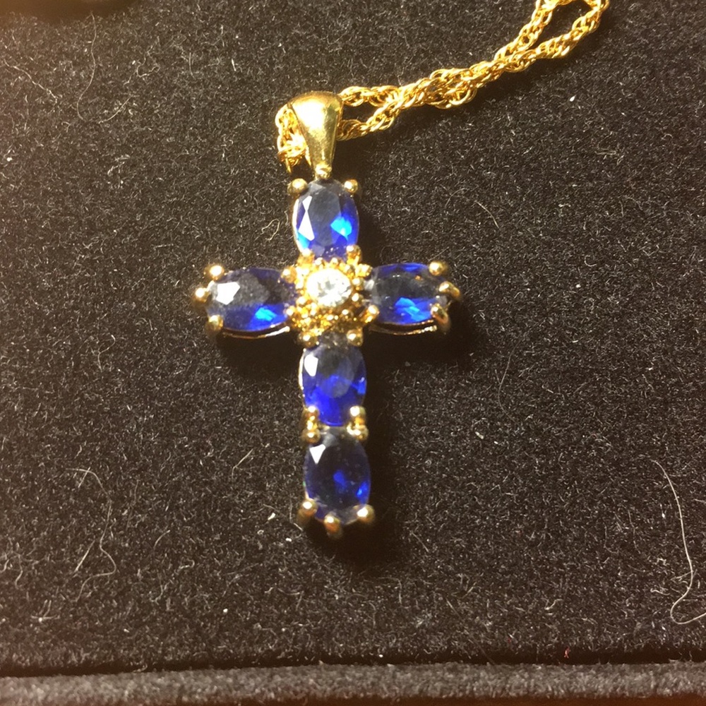 Blue and gold cross necklace
